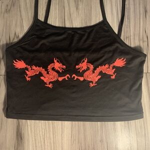 Black Crop Top with Red Dragon Design